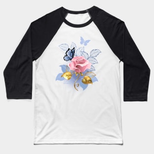 Beautiful Butterfly Pink Roses Butterfly Lover Flora Women Baseball T-Shirt